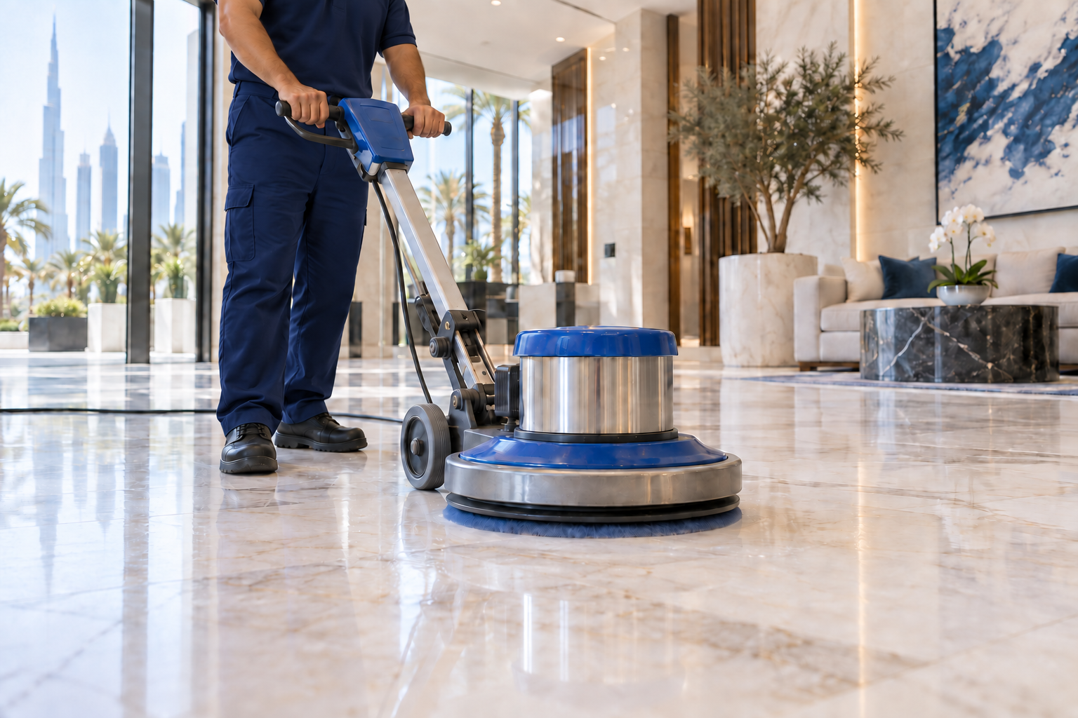 Floor polishing with professional equipment