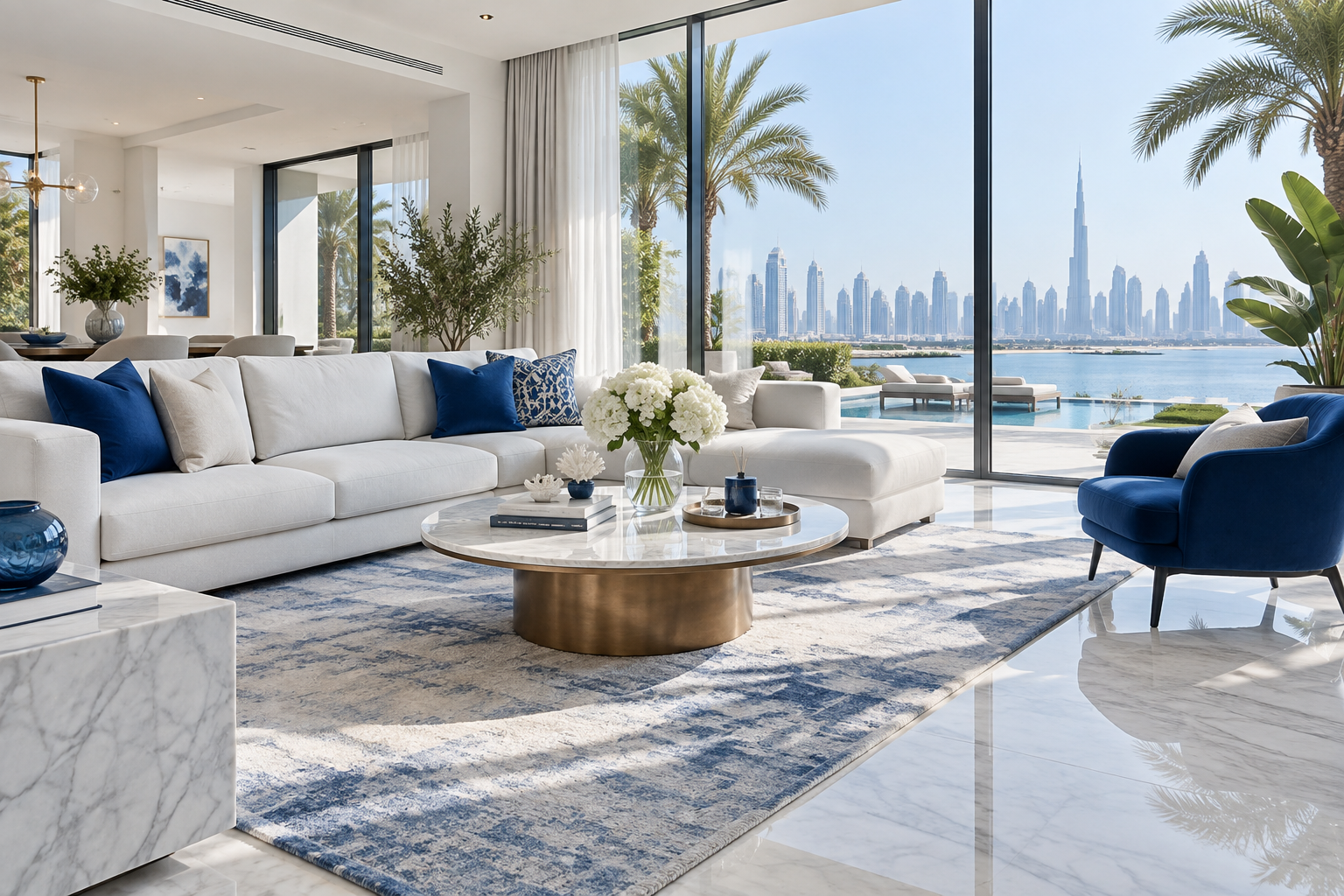 Bright modern home with blue accents